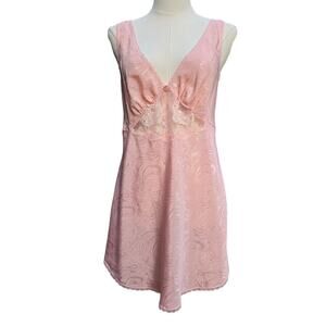 Intimate Moods Vintage Pink Floral Lace Satin Slip Dress S USA Coquette Fairy